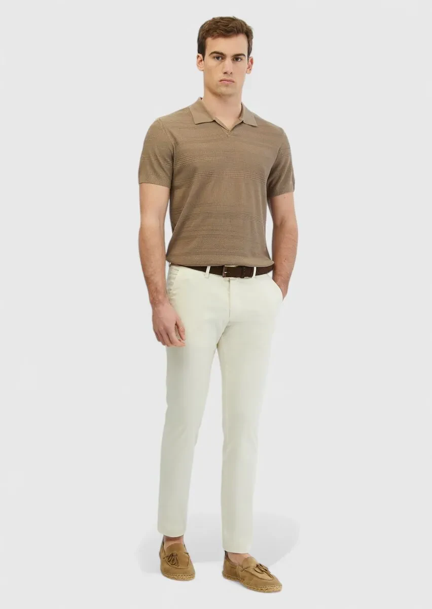 Ekru Düz Dokuma Regular Fit Casual Pantolon - 1