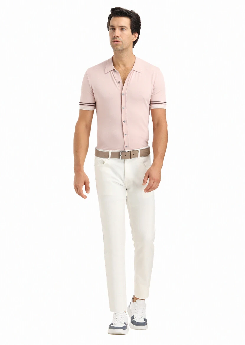 Ekru Düz Dokuma Slim Fit Casual Pamuk Karışımlı Pantolon - RAMSEY