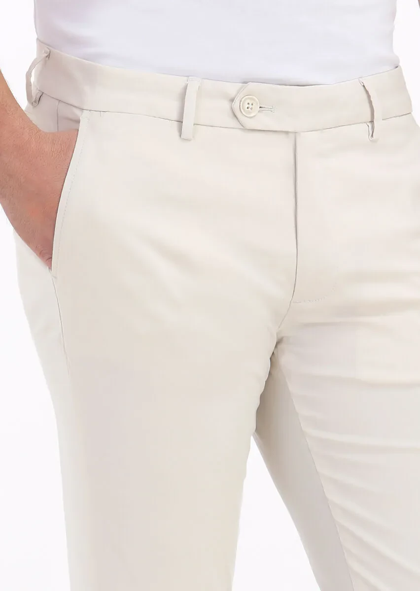 Ekru Düz Dokuma Slim Fit Casual Pantolon - 3