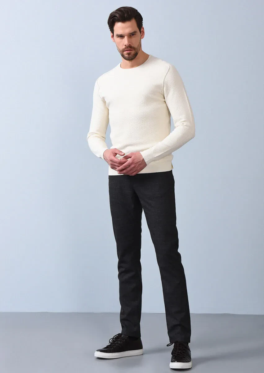 Ekru Düz Örgü Triko Kazak - 1