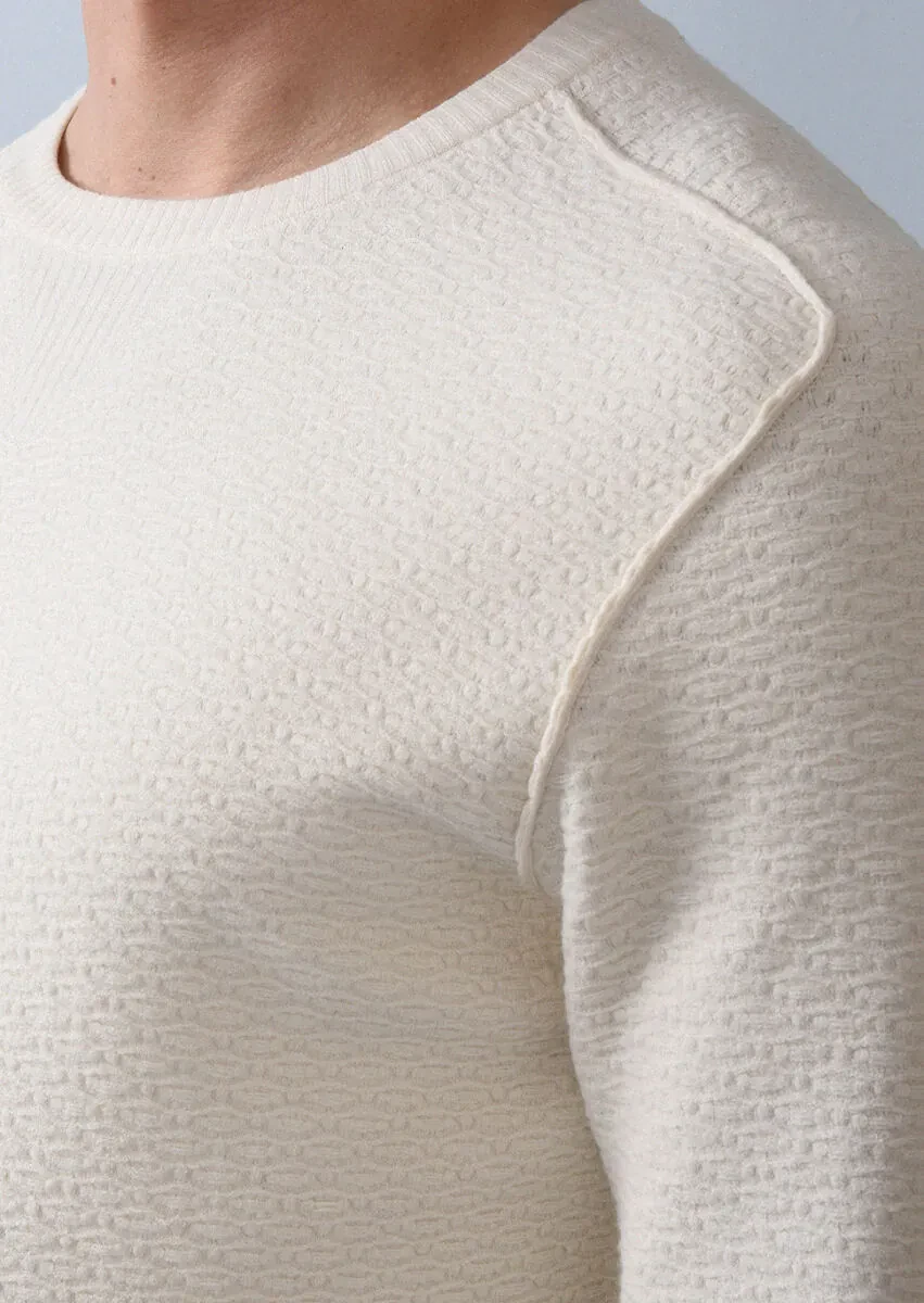 Ekru Düz Örgü Triko Kazak - 3
