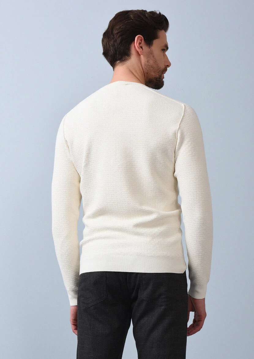 Ekru Düz Örgü Triko Kazak - 5