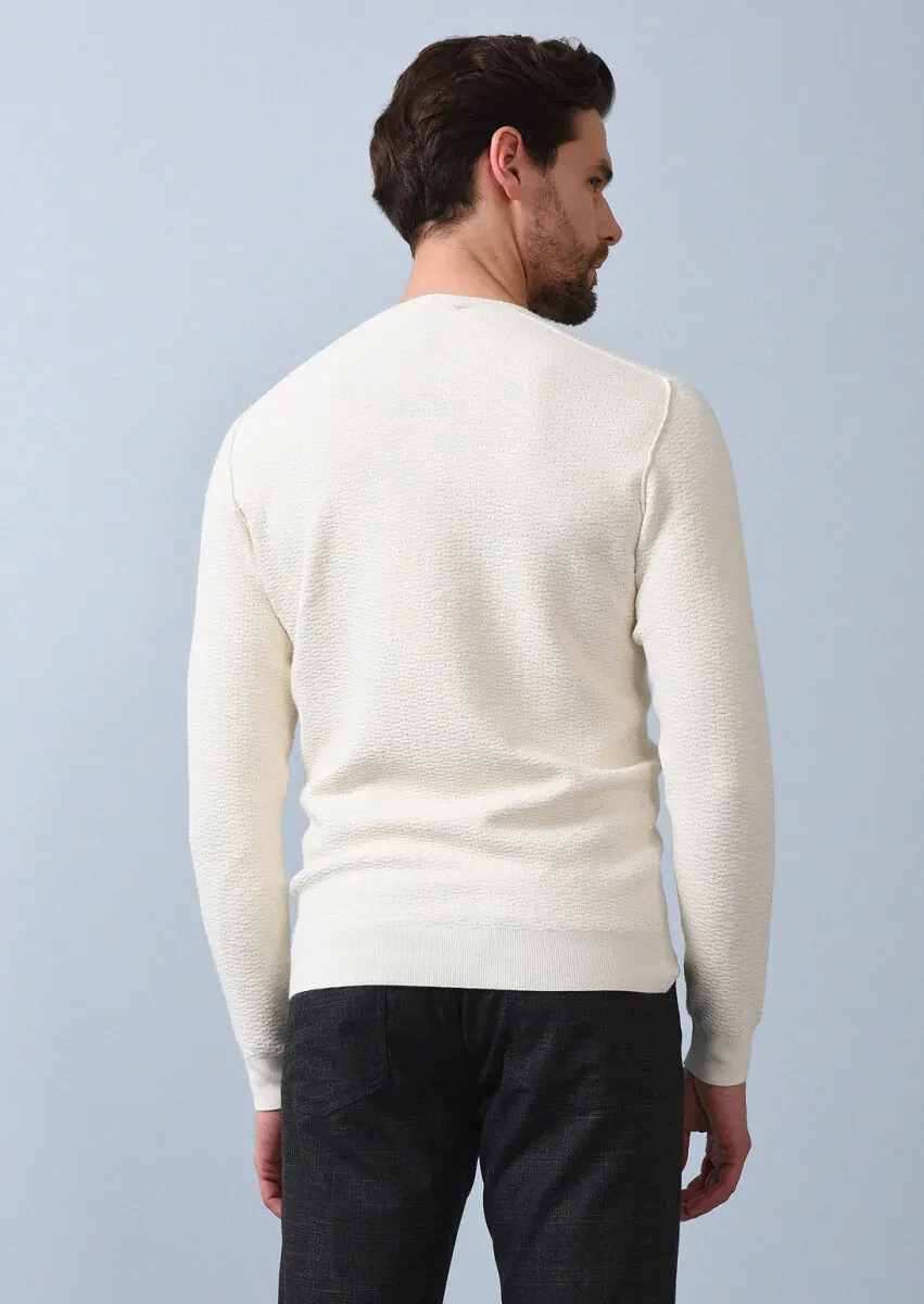 Ekru Düz Örgü Triko Kazak - 5