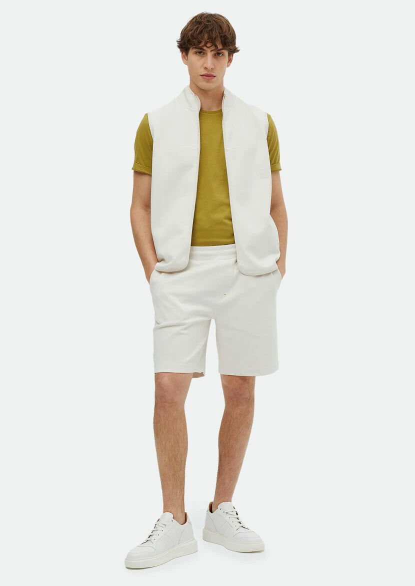 Ekru Düz Örme Jogging Fit Casual Pamuk Karışımlı Bermuda - RAMSEY