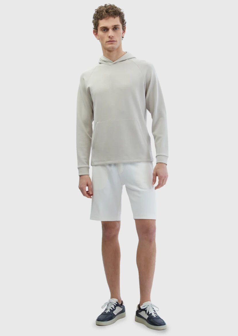 Ekru Düz Örme Jogging Fit Spor Bermuda - RAMSEY