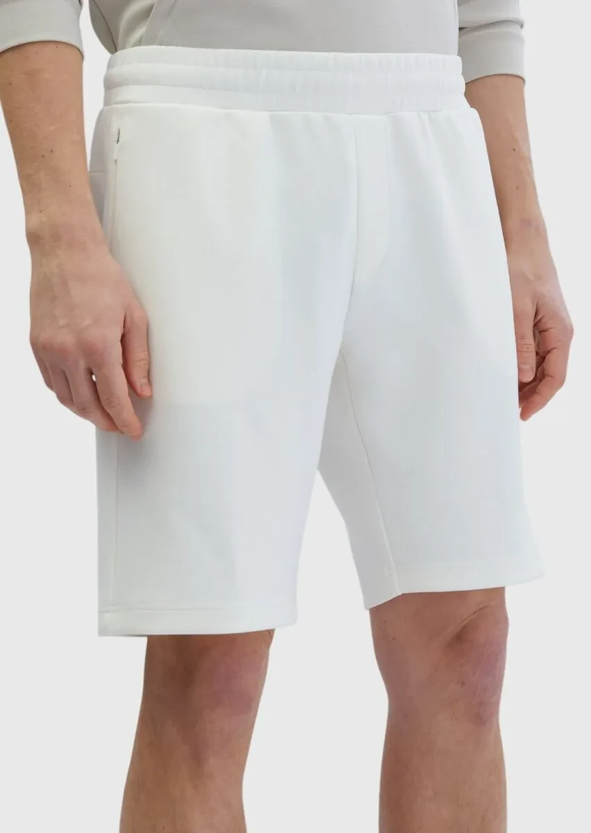 Ekru Düz Örme Jogging Fit Spor Bermuda - 4