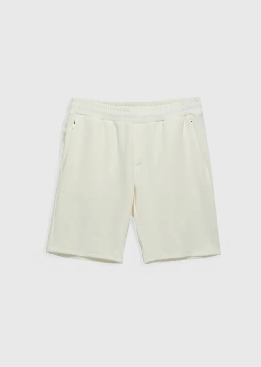 Ekru Düz Örme Jogging Fit Spor Bermuda - 7