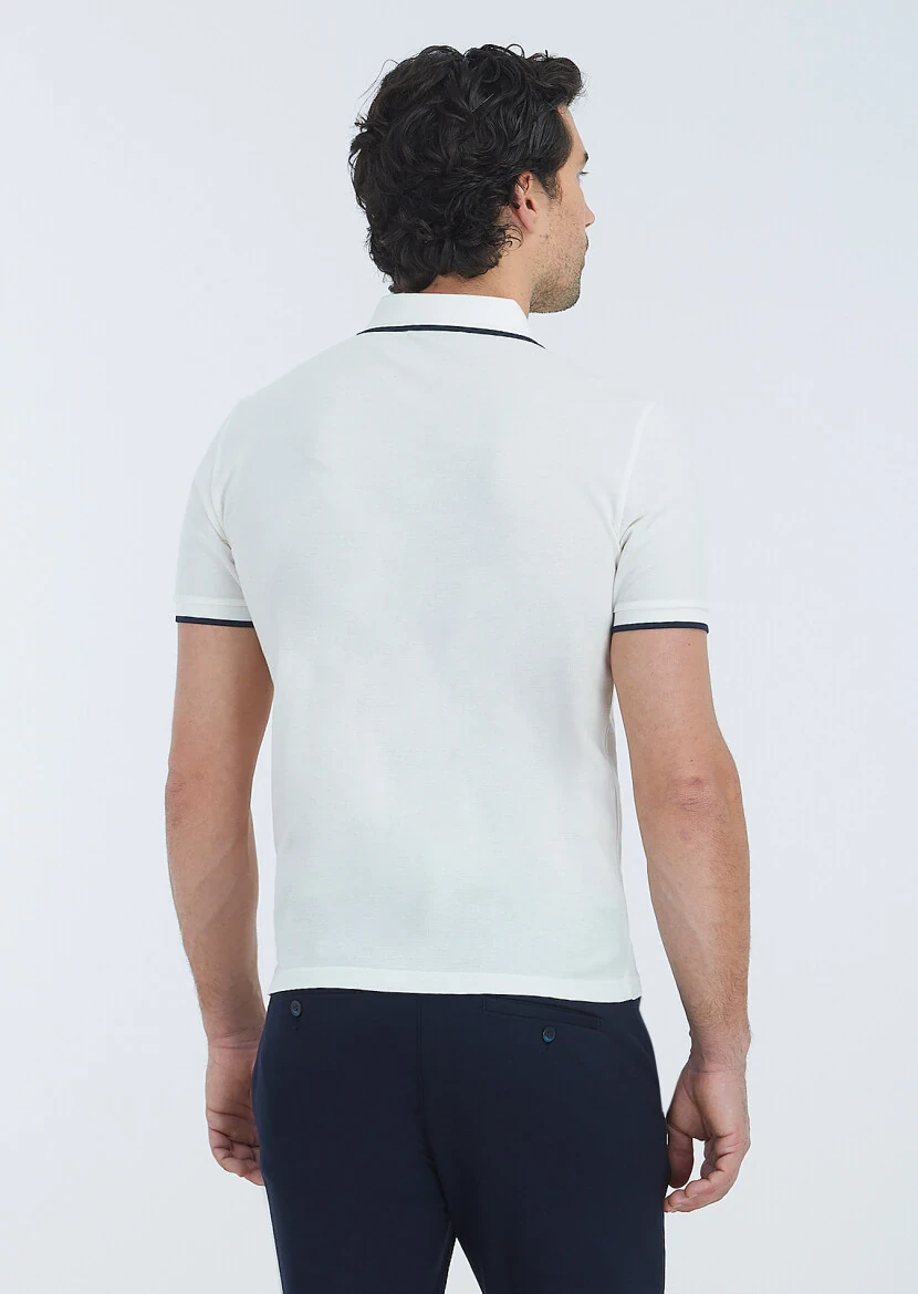 Ekru Düz Polo Yaka %100 Pamuk T-Shirt - 4