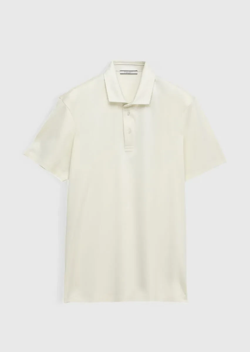 Ekru Düz Polo Yaka %100 Pamuk T-Shirt - 5