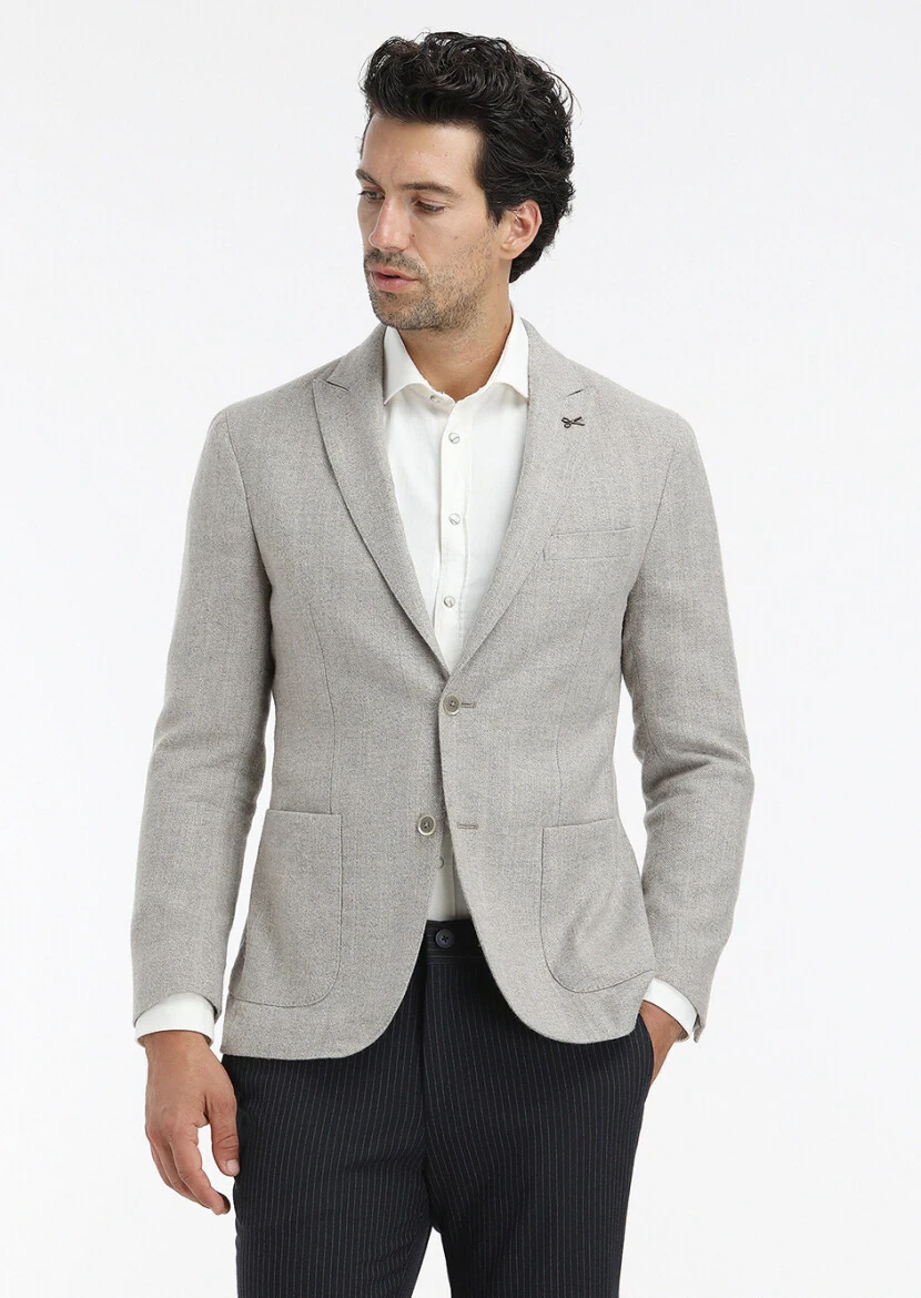 Ekru Düz Regular Fit Dokuma Casual Pamuk Karışımlı Gömlek - 4