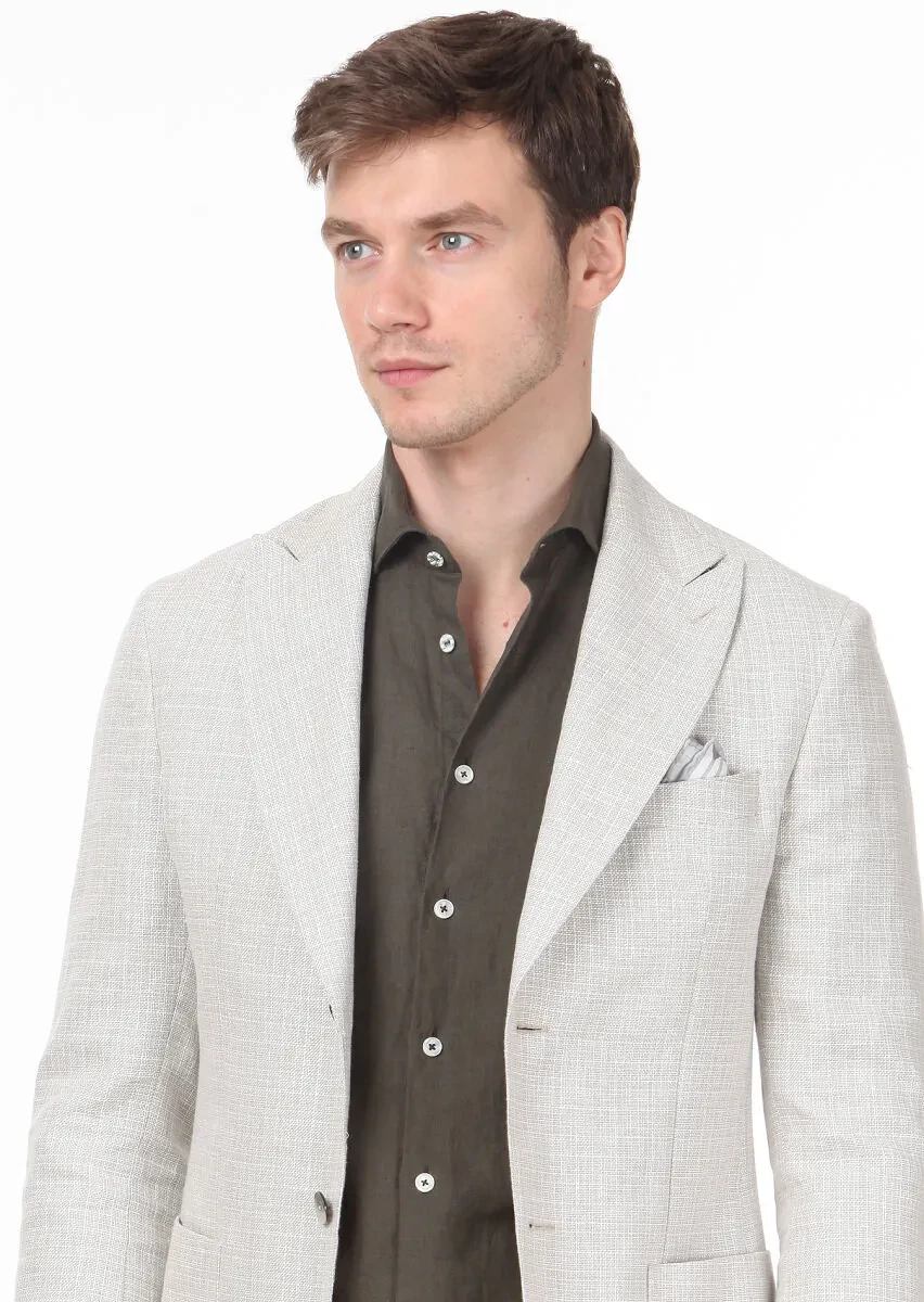 Ekru Düz Zeroweight Slim Fit Pamuk Karışımlı Ceket - 2