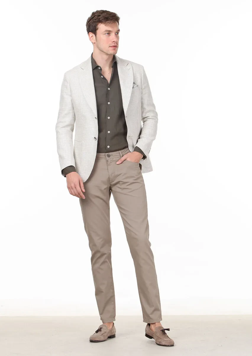 Ekru Düz Zeroweight Slim Fit Pamuk Karışımlı Ceket - 3