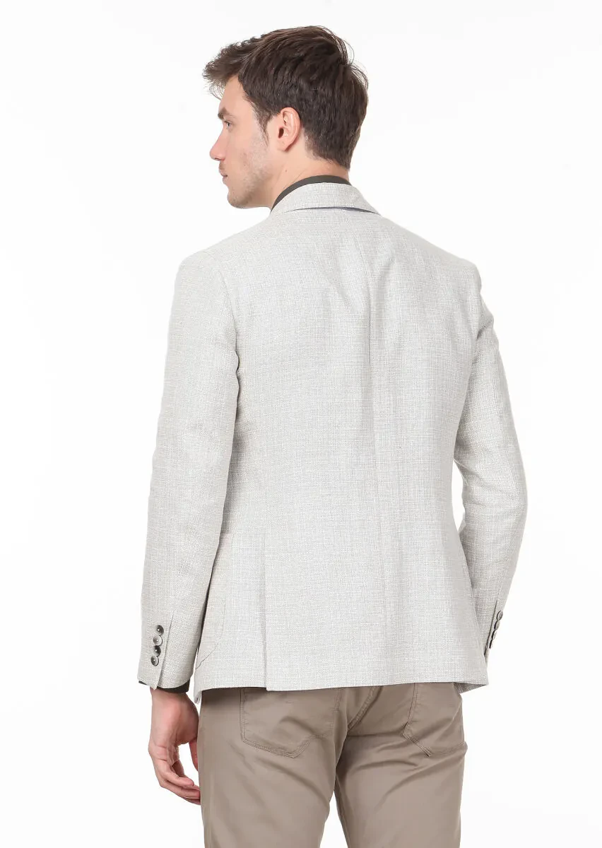 Ekru Düz Zeroweight Slim Fit Pamuk Karışımlı Ceket - 4