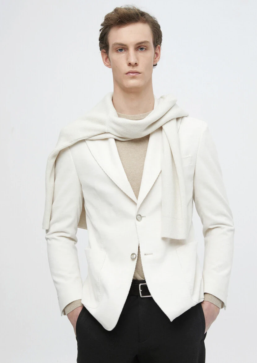 Ekru Fitilli Shirt Shoulder Slim Fit %100 Pamuk Ceket - RAMSEY