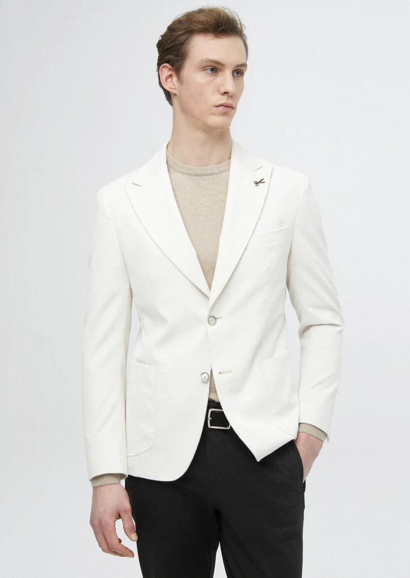 Ekru Fitilli Shirt Shoulder Slim Fit %100 Pamuk Ceket - RAMSEY