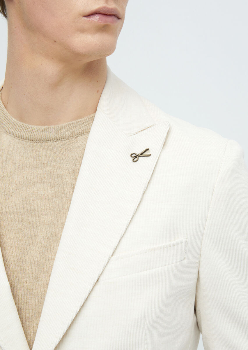 Ekru Fitilli Shirt Shoulder Slim Fit %100 Pamuk Ceket - 6