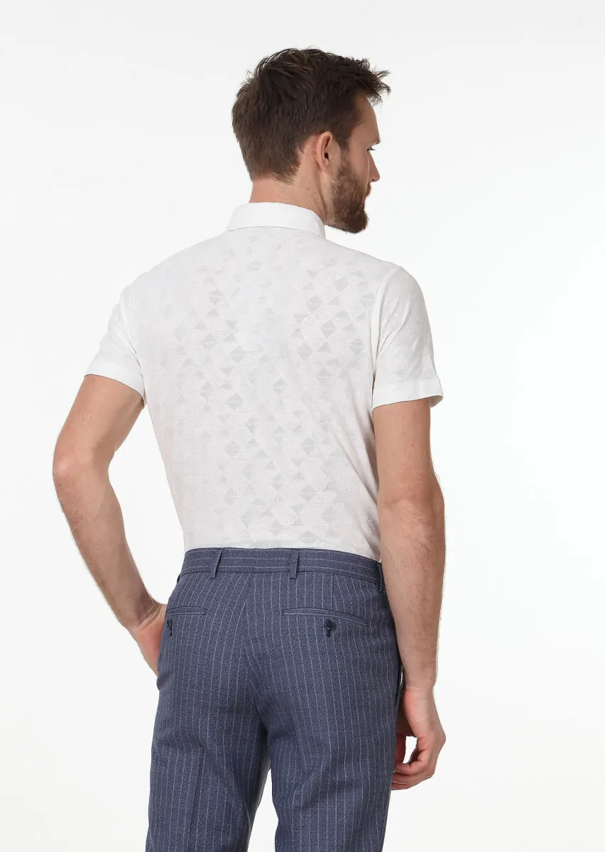 Ekru Jakarlı Polo Yaka %100 Pamuk T-Shirt - 4