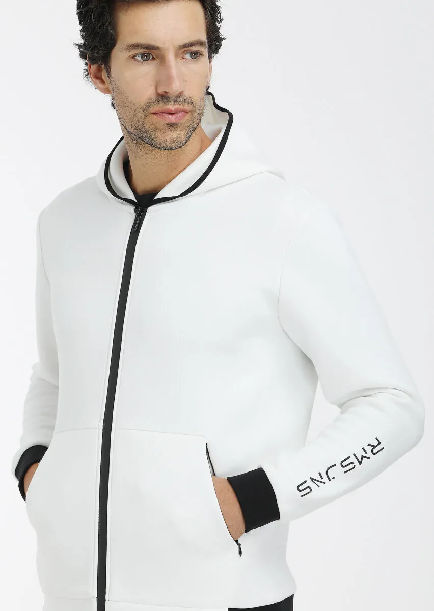 Ekru Kapüşonlu Düz Sweatshırt - 3