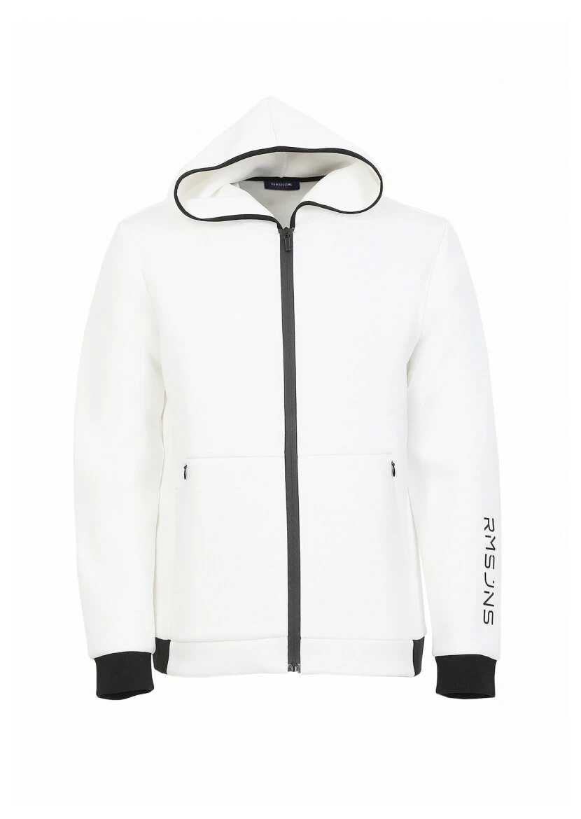 Ekru Kapüşonlu Düz Sweatshırt - 6