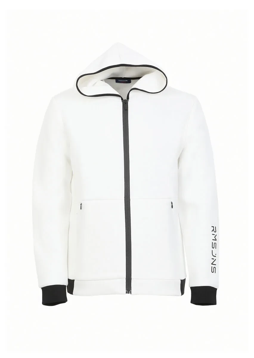 Ekru Kapüşonlu Düz Sweatshırt - 6