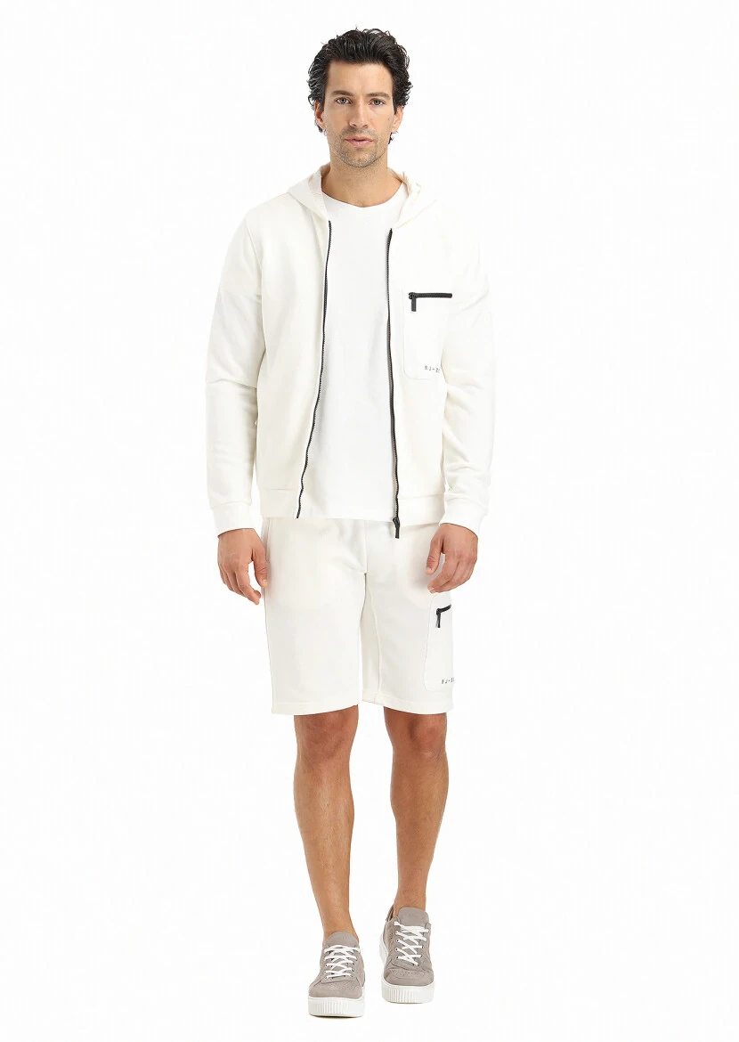 Ekru Kapüşonlu Düz Sweatshırt - RAMSEY