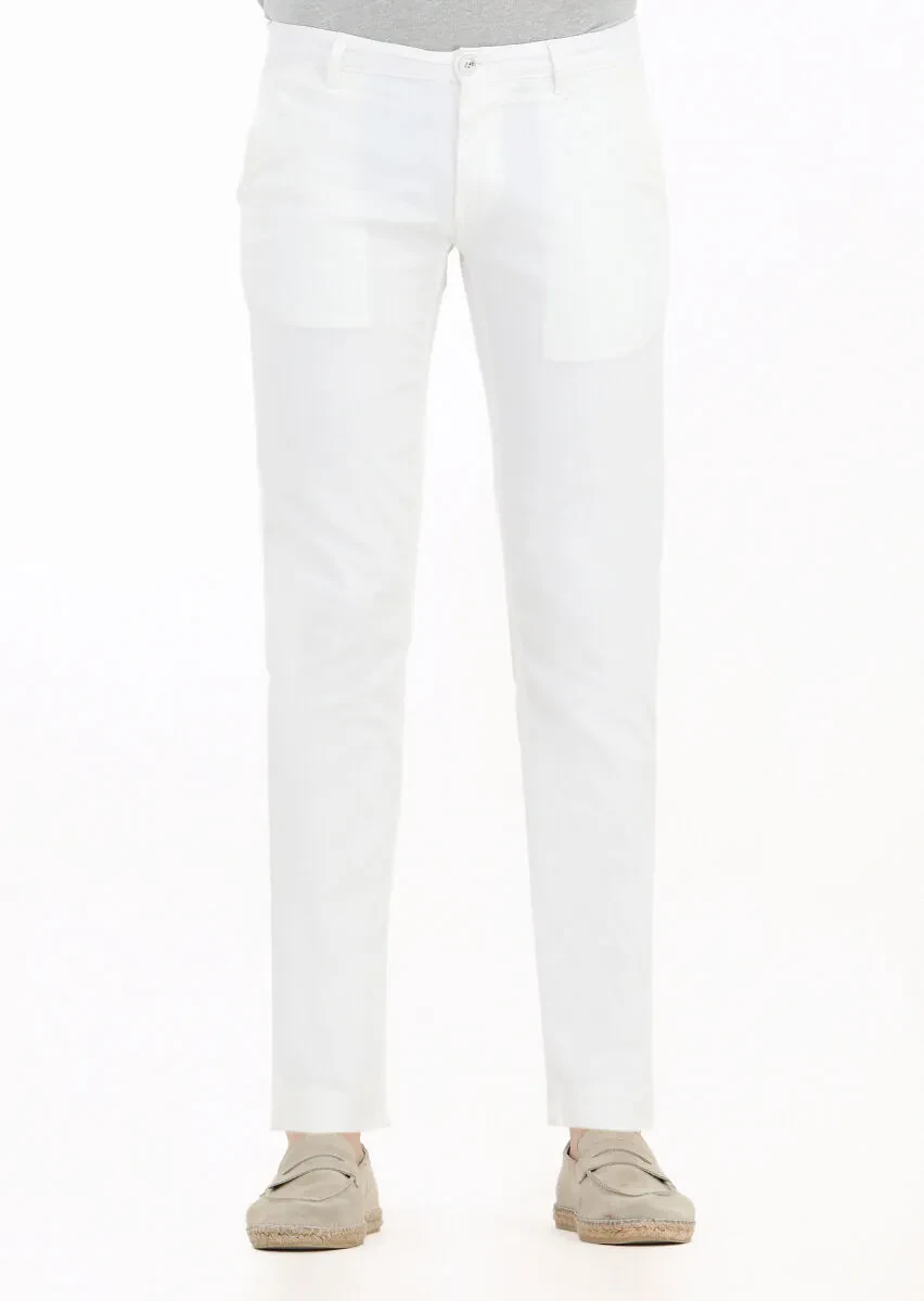 Ekru Mikro Dokuma Slim Fit Casual Pamuk Karışımlı Pantolon - 3
