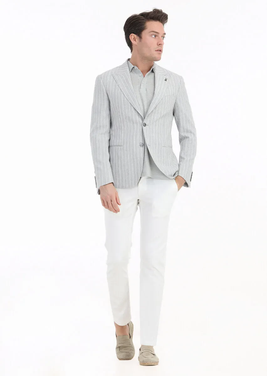 Ekru Mikro Dokuma Slim Fit Casual Pamuk Karışımlı Pantolon - 4