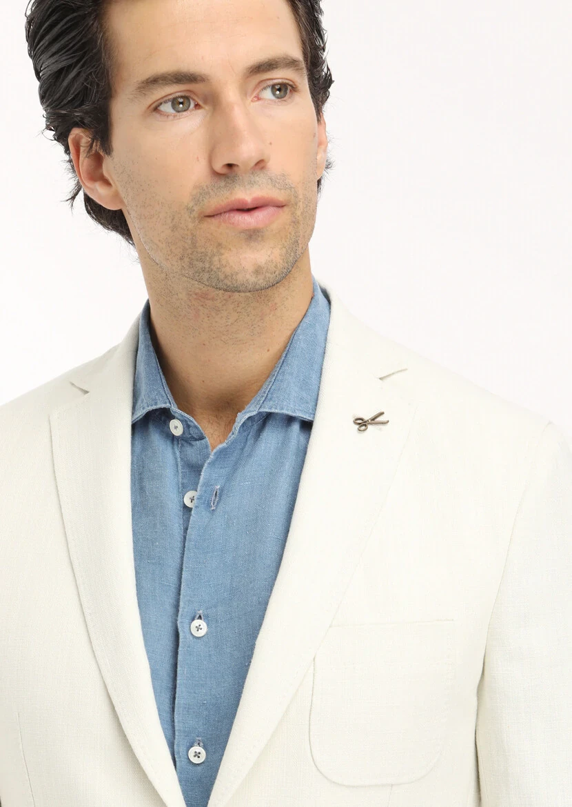 Ekru Mikro Shirt Shoulder Slim Fit Pamuk Karışımlı Ceket - 3