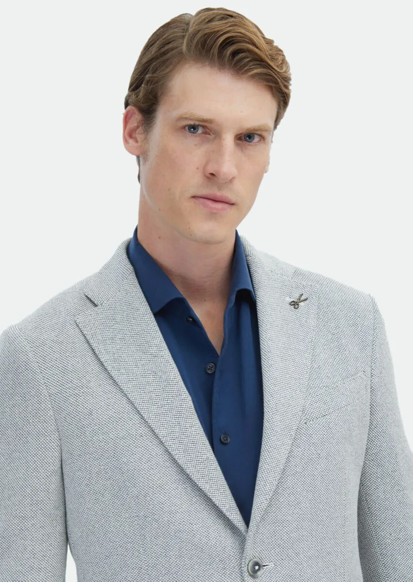 Ekru Mikro Shirt Shoulder Slim Fit Pamuk Karışımlı Örme Ceket - 5