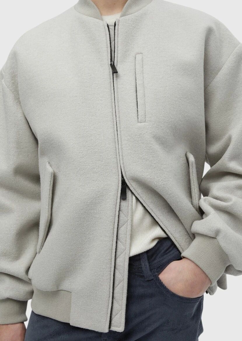 Ekru Oversize Fit Dik Yaka Casual Dokuma Mont - 5