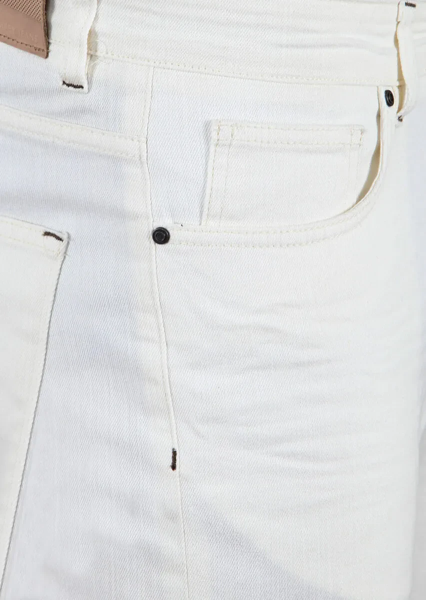 Ekru Pamuk Karışımlı Denim Pantolon - 3