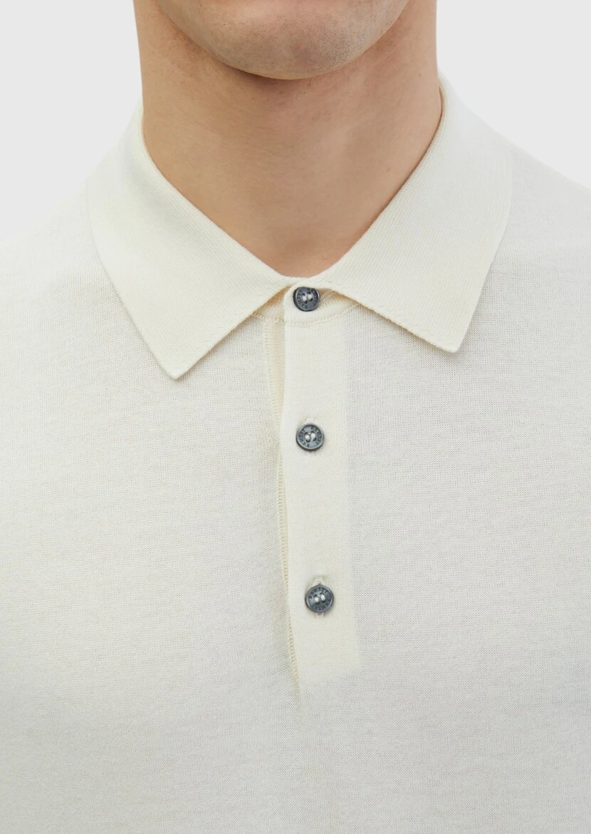 Ekru Polo Yaka %100 Pamuk Triko - 5