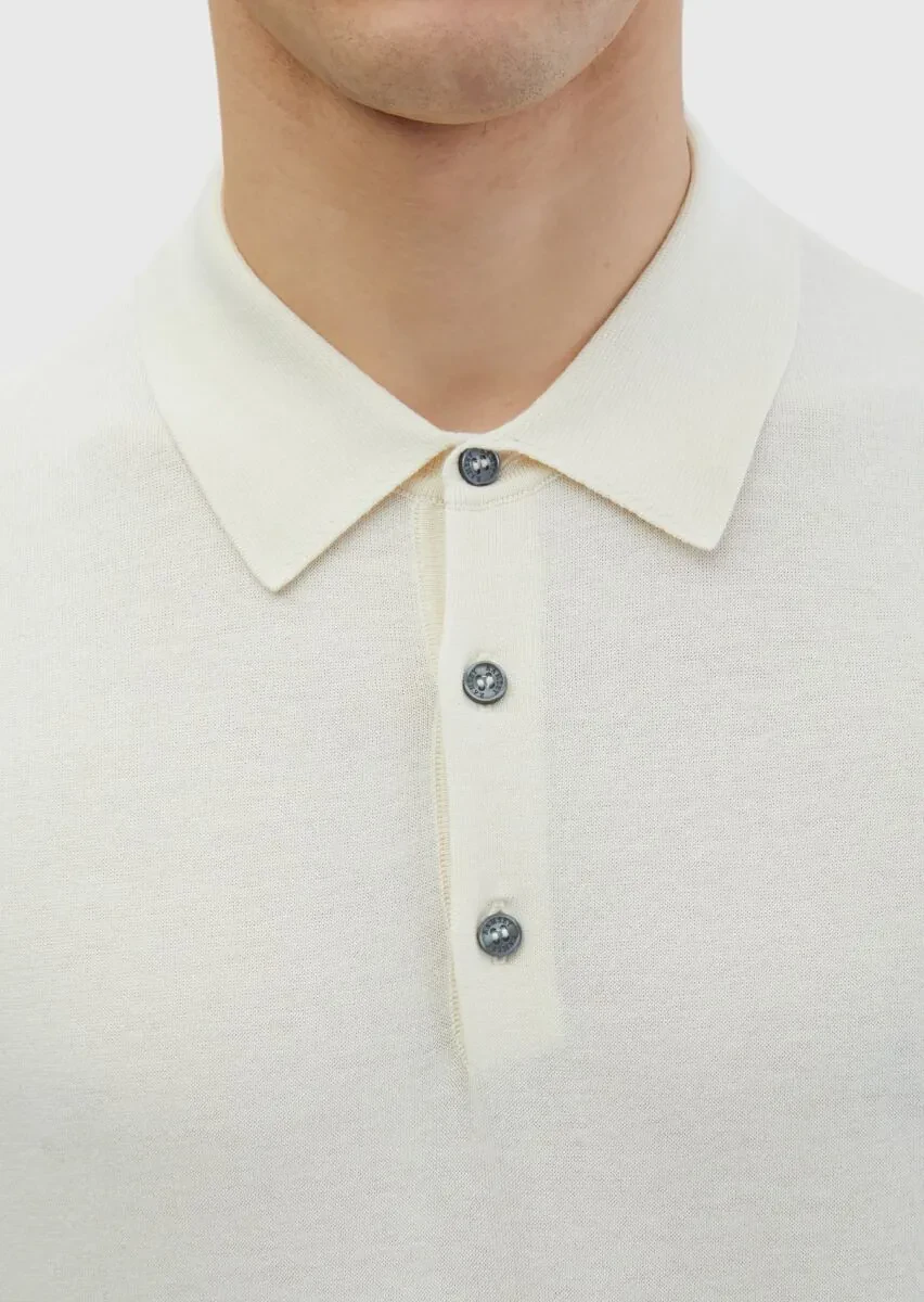 Ekru Polo Yaka %100 Pamuk Triko - 5