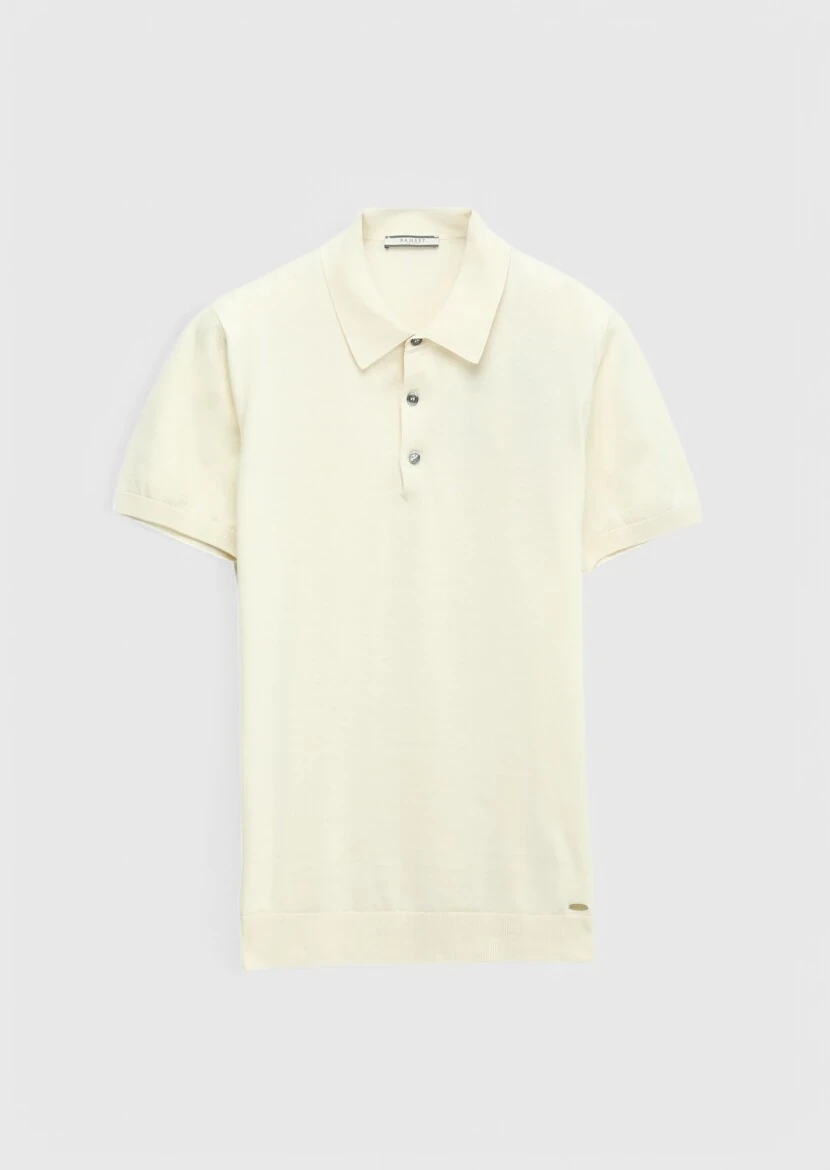 Ekru Polo Yaka %100 Pamuk Triko - 7