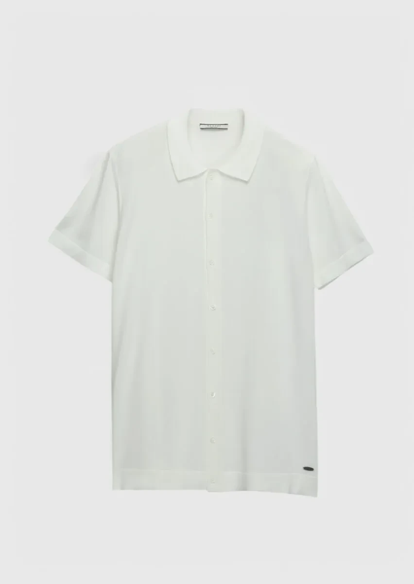 Ekru Polo Yaka Düz Örgü Hırka - 6