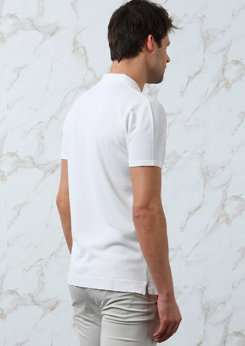 Ekru Polo Yaka Jakarlı Triko - 5