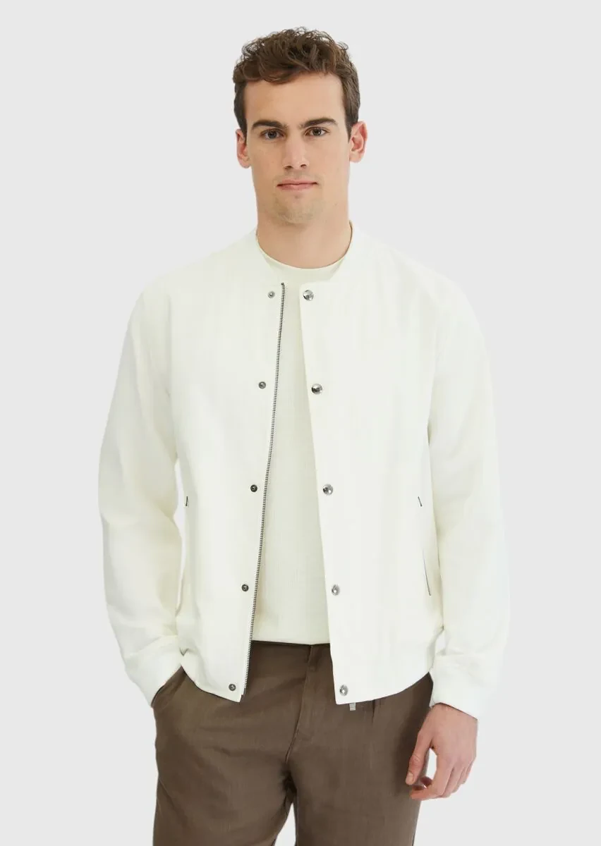 Ekru Regular Fit Dik Yaka Casual Dokuma Mont - 1