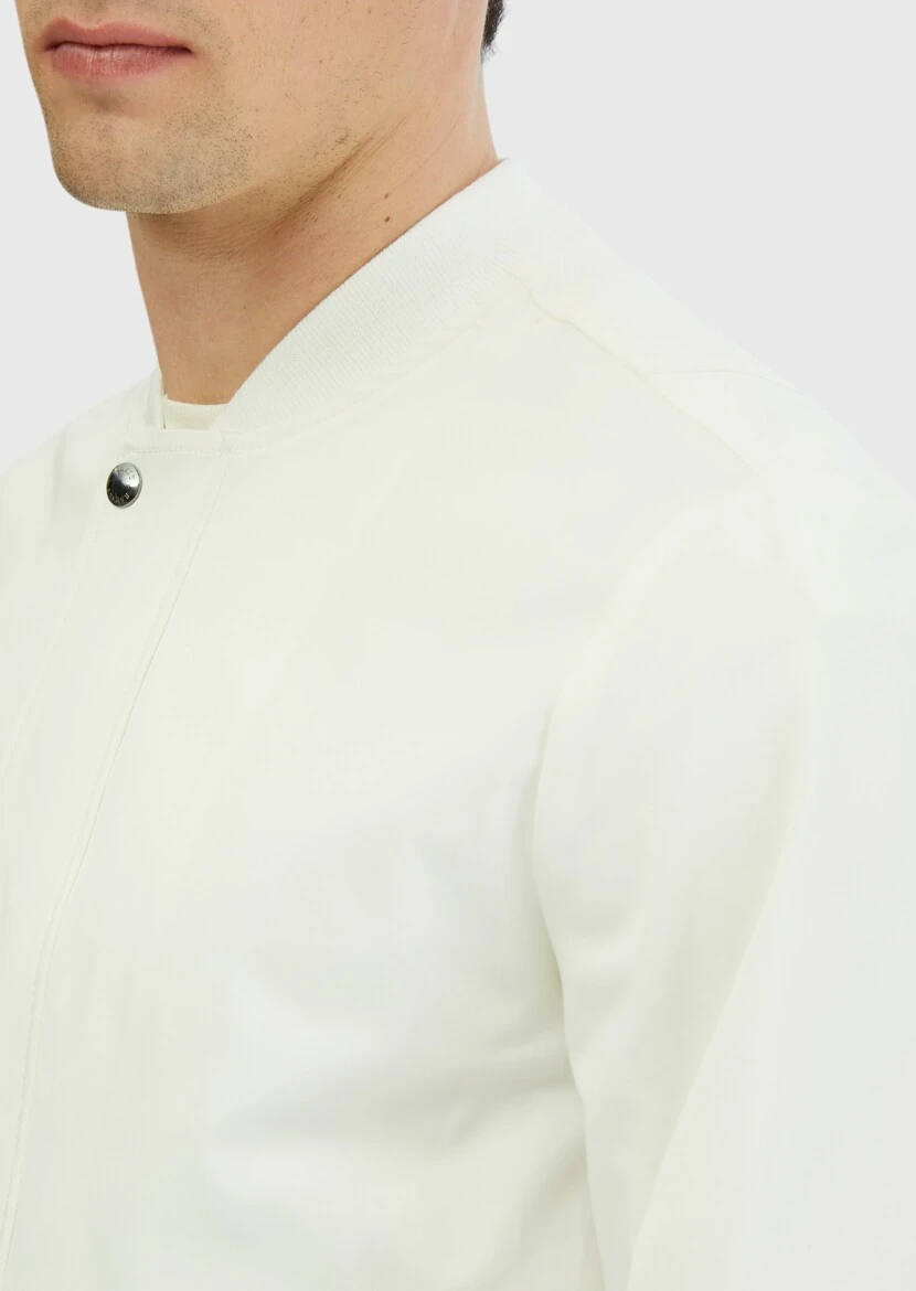 Ekru Regular Fit Dik Yaka Casual Dokuma Mont - 5