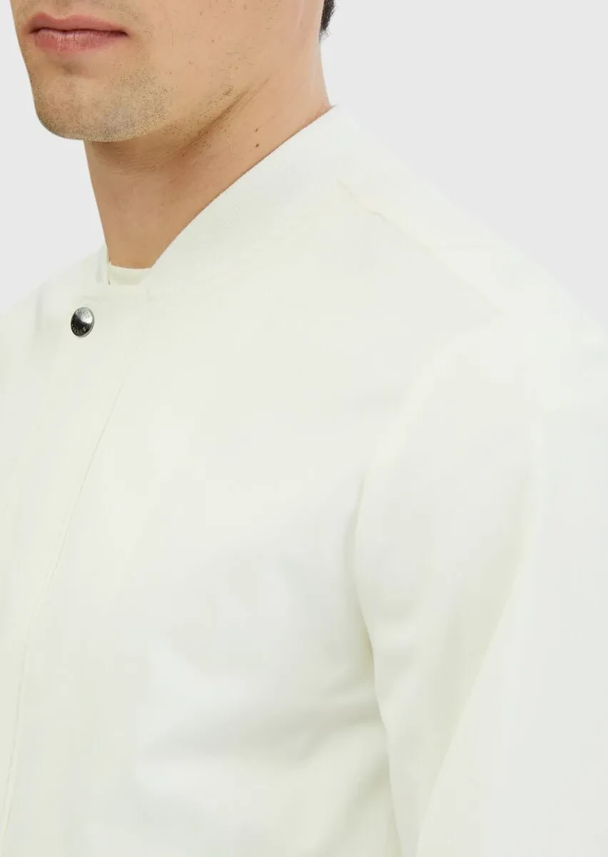 Ekru Regular Fit Dik Yaka Casual Dokuma Mont - 5