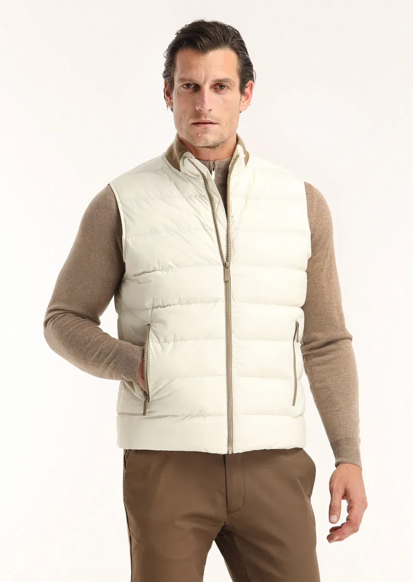 Ekru Regular Fit Dik Yaka Casual Dokuma Spor Yelek - 2