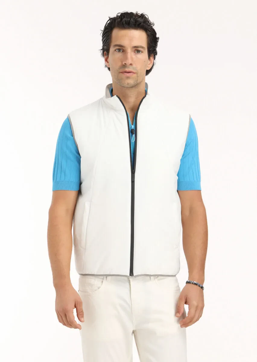 Ekru Regular Fit Dik Yaka Casual Dokuma Spor Yelek - 2