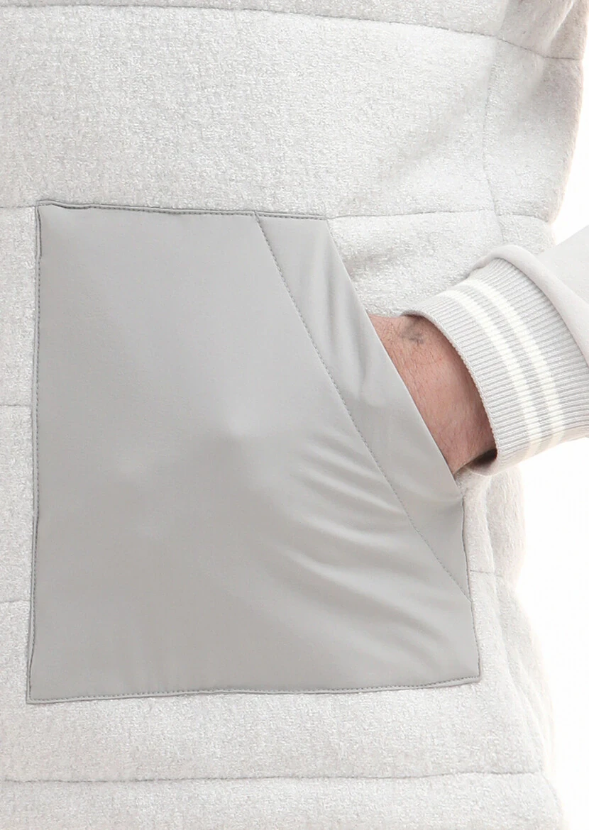 Ekru Regular Fit Dik Yaka Casual Dokuma Spor Yelek - 3