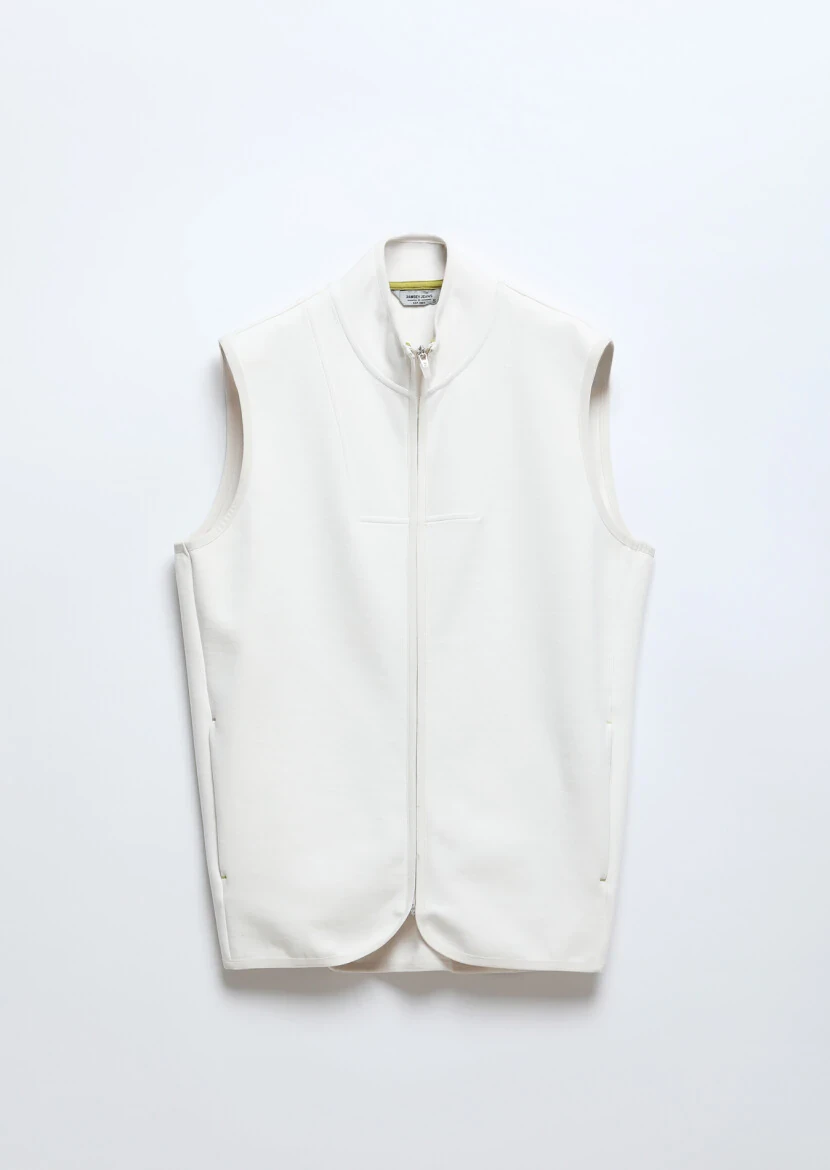 Ekru Regular Fit Dik Yaka Spor Örme Spor Yelek - 6