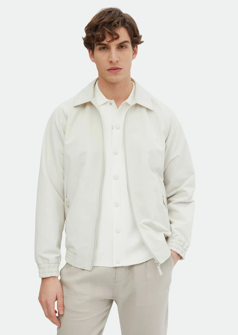 Ekru Regular Fit Gömlek Yaka Casual Dokuma Mont - 1