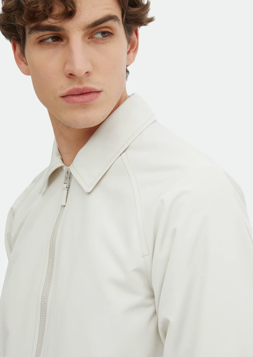 Ekru Regular Fit Gömlek Yaka Casual Dokuma Mont - 4