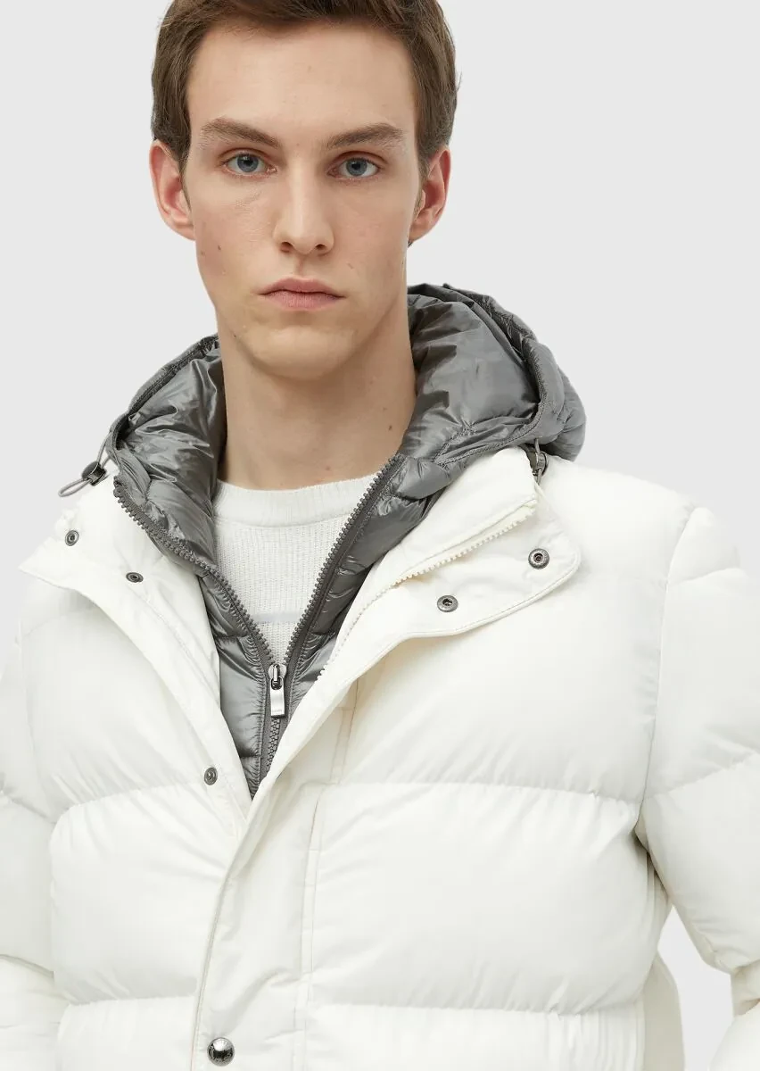 Ekru Regular Fit Kapüşonlu Casual Dokuma Mont - 4