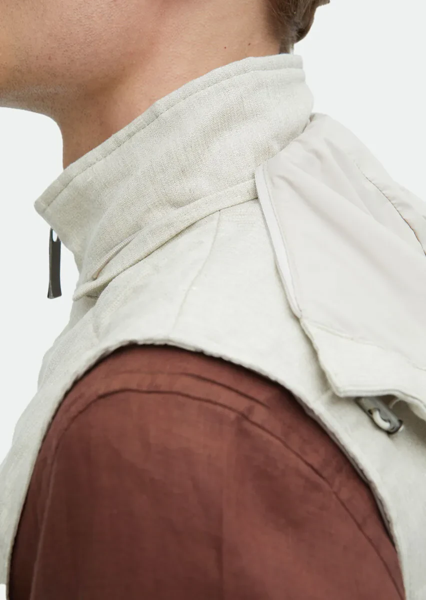 Ekru Regular Fit Kapüşonlu Casual Dokuma Spor Yelek - 6