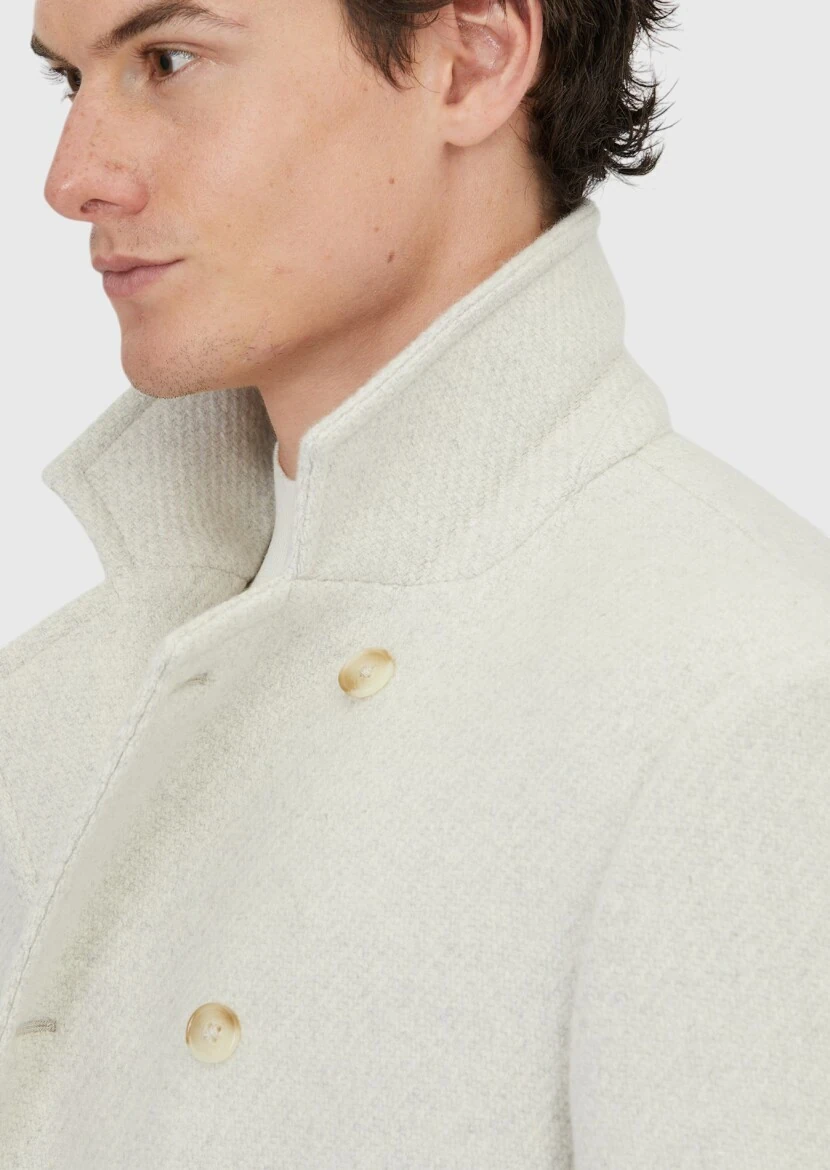 Ekru Regular Fit Kruvaze Yaka Casual Dokuma Kaban - 4