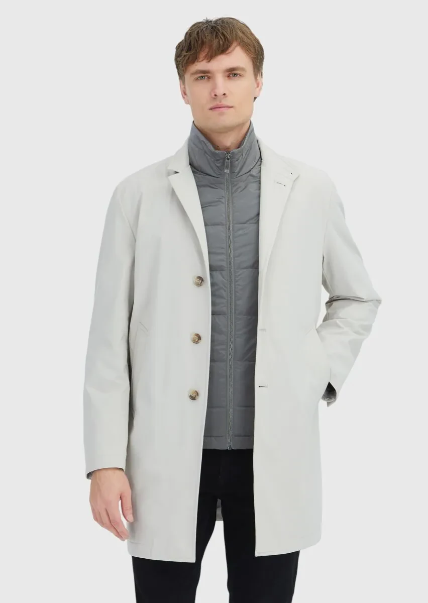 Ekru Regular Fit Kruvaze Yaka Casual Dokuma Pardesü - 1