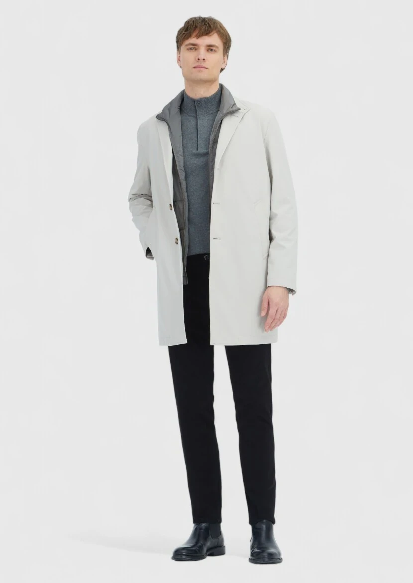 Ekru Regular Fit Kruvaze Yaka Casual Dokuma Pardesü - RAMSEY